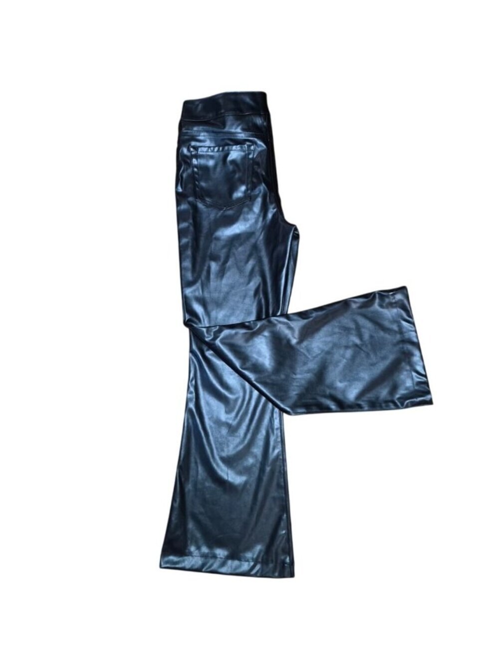 Sugar & Jade Black Faux Leather Flare Pants Women's Size 14 Stretch Bootcut.